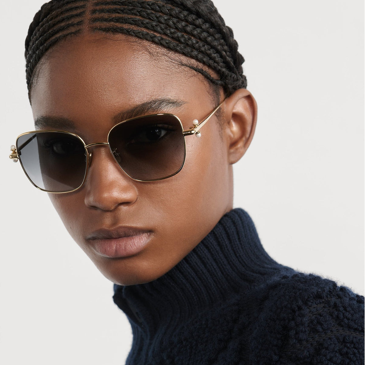 D**R Butterfly Square Sunglasses | Gold Metal Frame, Pearl Hinge Detail, Gradient Rose-Brown Lenses | Multiple Colors