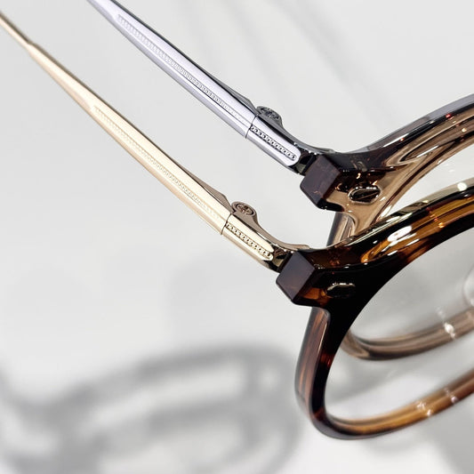 D**R Round Optical Glasses | 6 Colors incl. Black, Tortoiseshell & Crystal Acetate, Gold & Silver Metal Combination Frame, Dior Script Lens Print