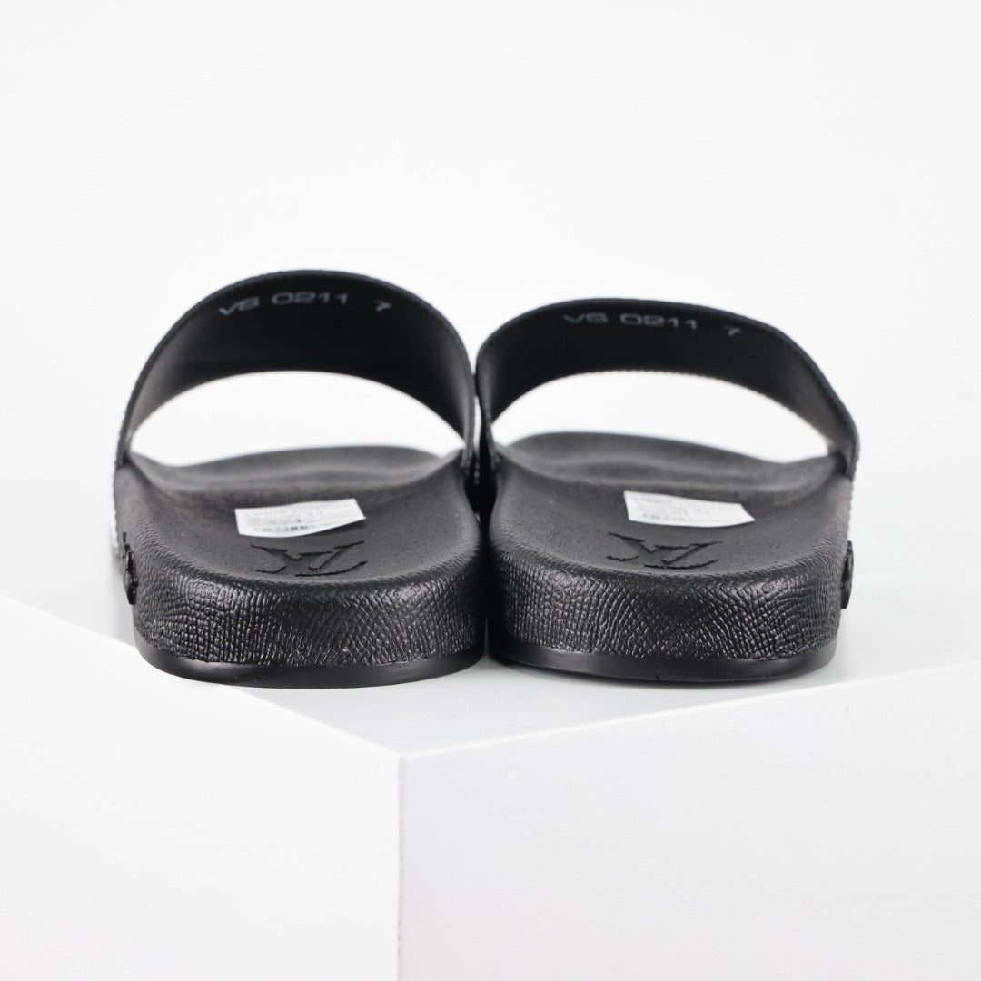 L***V White Black Grey Giant Monogram Waterfront Wide Strap Slide Sandals — Spring Summer Boutique Limited Edition