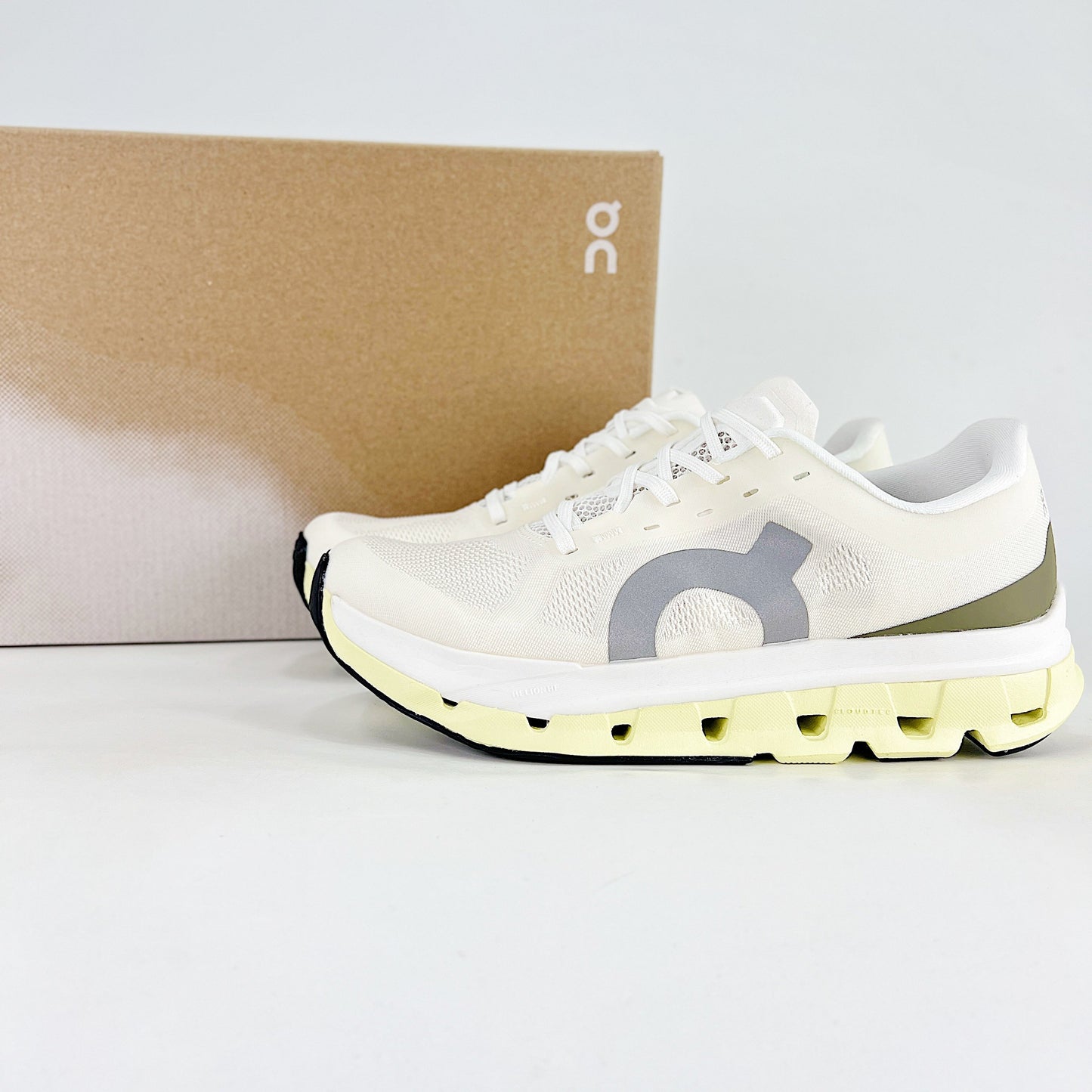 On Running Cloudmonster – White, Olive & Hay Unisex Maximum Cushion Running Shoes