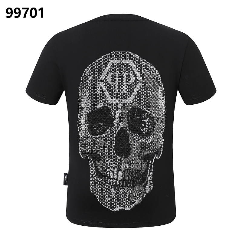 P**P Men's Skull Crystal Rhinestone Graphic T-Shirt | Black White