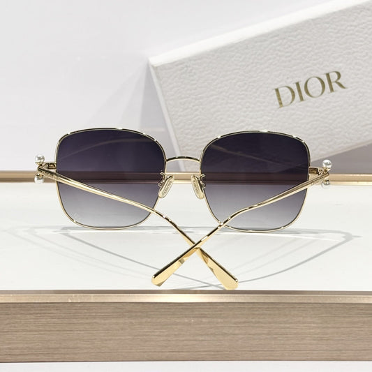 D**R Oversized Square Sunglasses | Gold-Tone Metal Double Bridge Frame, Gradient Blue-Grey Lenses, Black Temple Tips