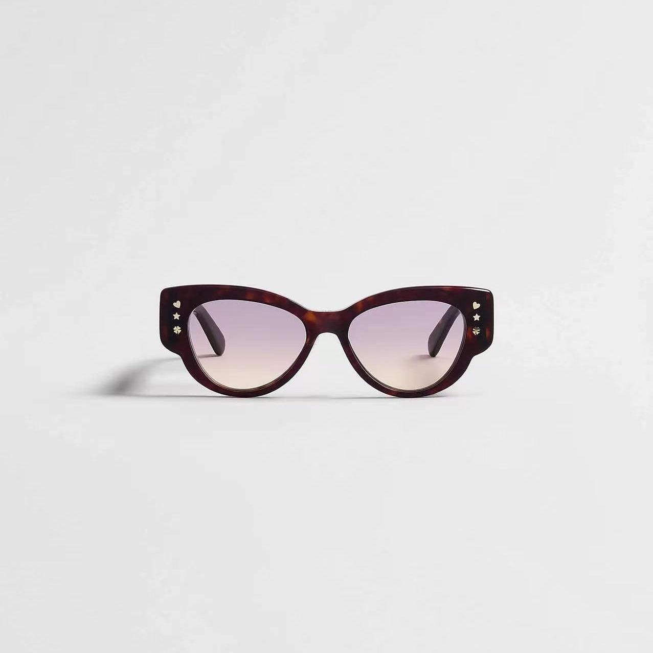D**R Bold Cat-Eye Sunglasses with Tortoiseshell Acetate Frame, Pink Gradient Lenses & Gold Star Stud Embellishments