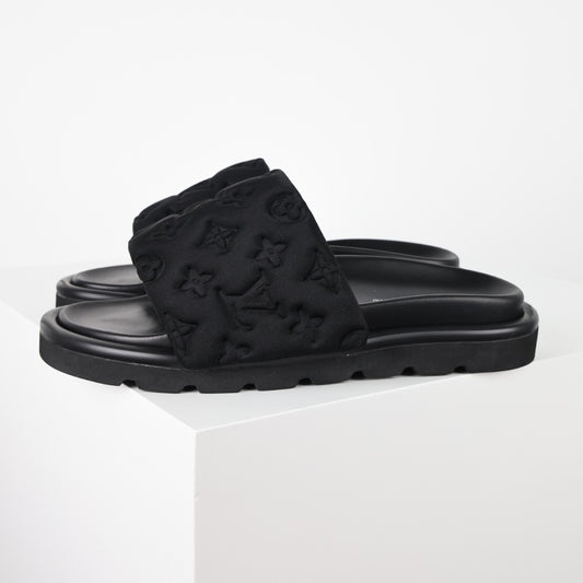 L***V Quilted Woven Strap Slide Sandals — Textured Wide Band Slip-On Pool Beach Slippers (8 Colors)