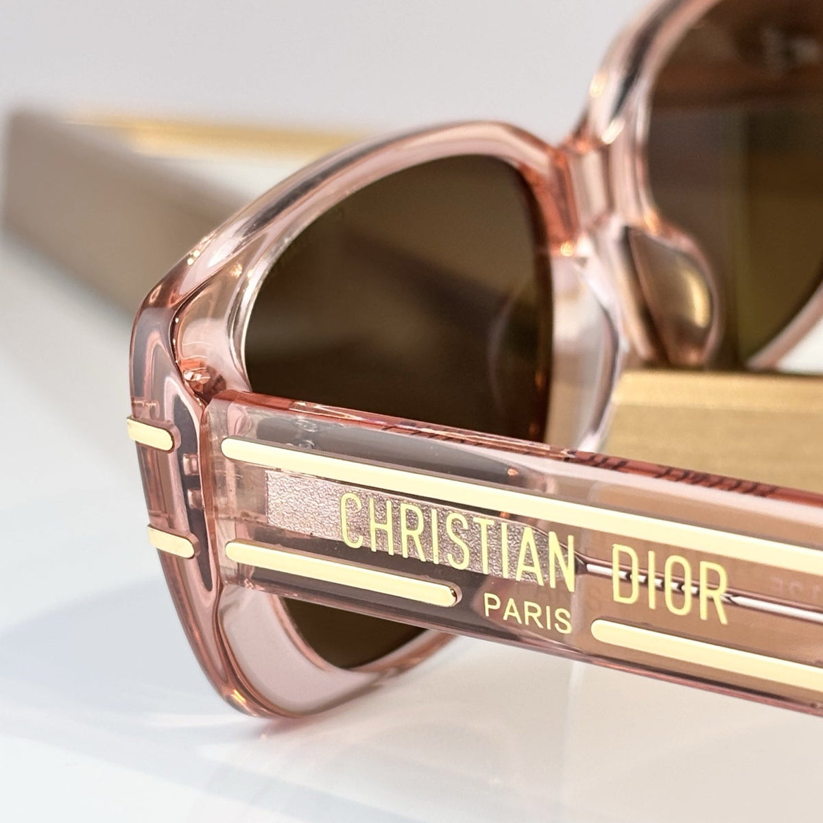 D**R Thick Rectangular Sunglasses with Tortoiseshell Acetate Frame, Brown Gradient Lenses & Gold Logo Temple Hardware