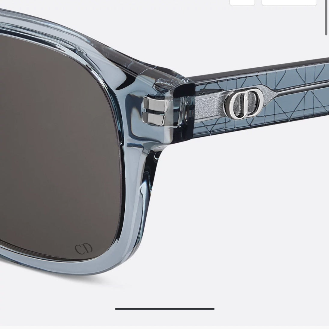 D**R Square Sunglasses | Ice Blue Transparent Frame, Dark Grey Lenses & Black CD Logo Hinge