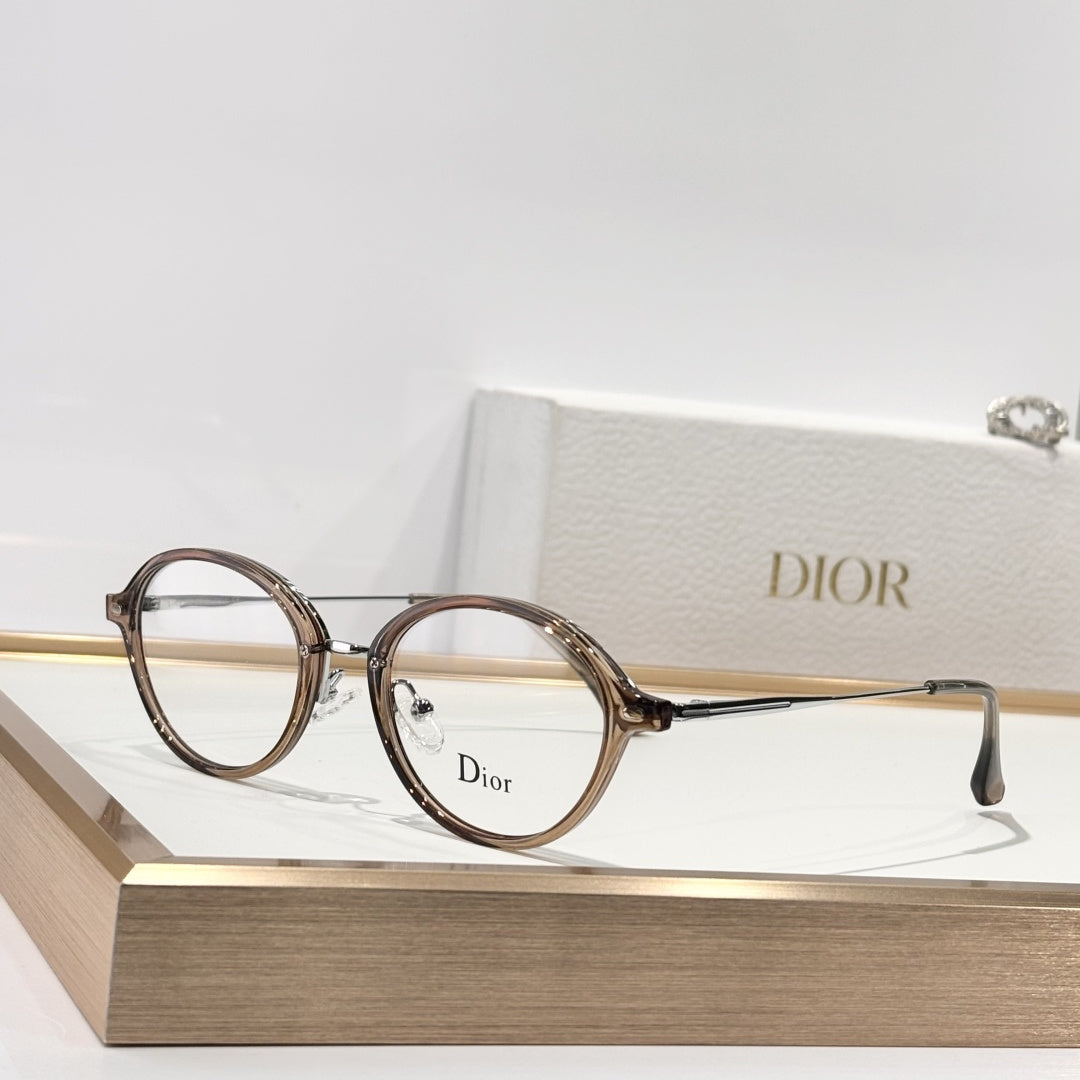 D**R Round Optical Glasses | 6 Colors incl. Black, Tortoiseshell & Crystal Acetate, Gold & Silver Metal Combination Frame, Dior Script Lens Print