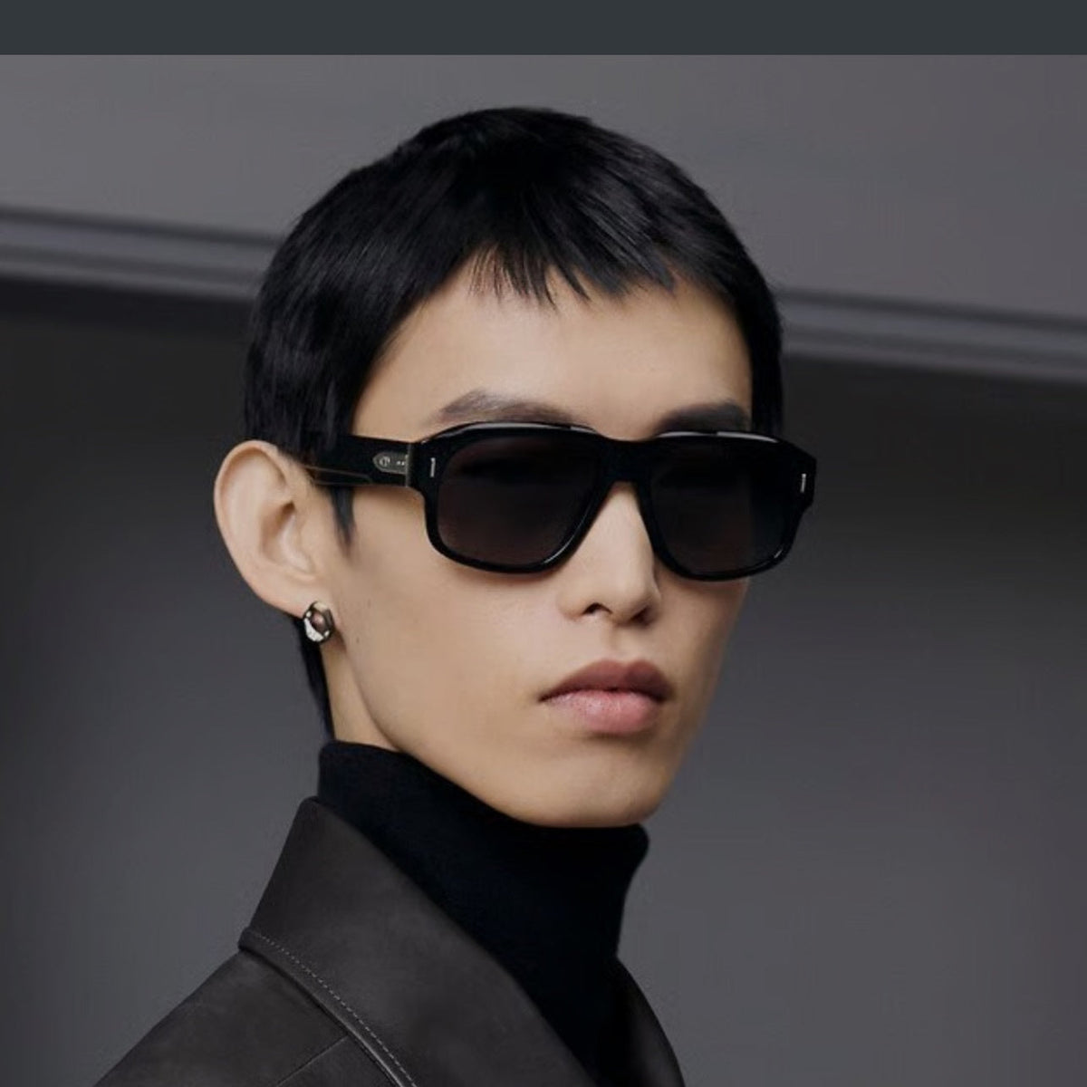 D**R Bold Square Acetate Sunglasses | Oval CD Metal Inlay, Two-Rivet Grooved Temple, White Acetate Tip | Black & Olive Green