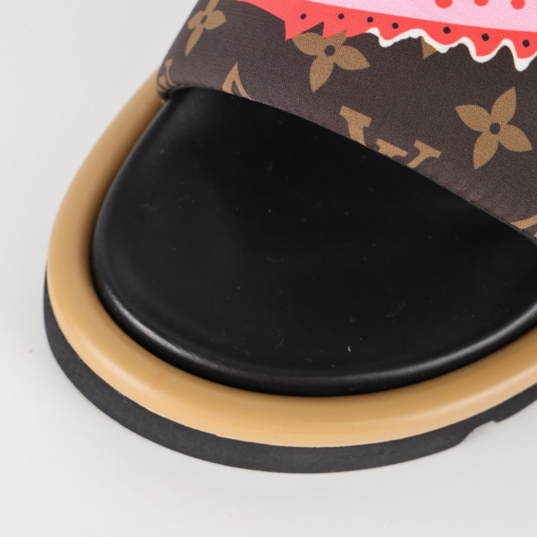 L***V Monogram Graffiti Slide Sandals — Limited Edition Print Single Strap Pool Slippers (4 Colors)
