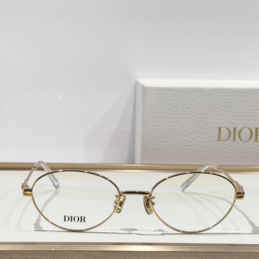 D**R Slim Oval Optical Glasses with Polished Gold Metal Frame, Clear Blue Light Lenses & Cannage Engraved Enamel Temple Detail