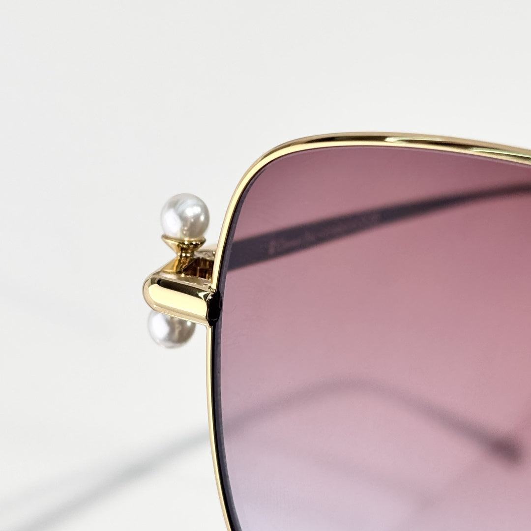 D**R Square Metal Frame Sunglasses | Gold Metal, DIOR Engraved Tag, Crystal Nose Pad, Gradient Rose-Lavender Lenses | Multiple Colors