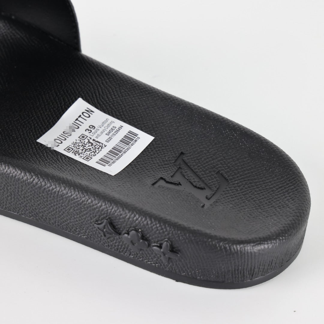 L***V Black White Gradient Oversized Monogram Waterfront Wide Strap Slide Sandals — Spring Summer Boutique Limited Edition