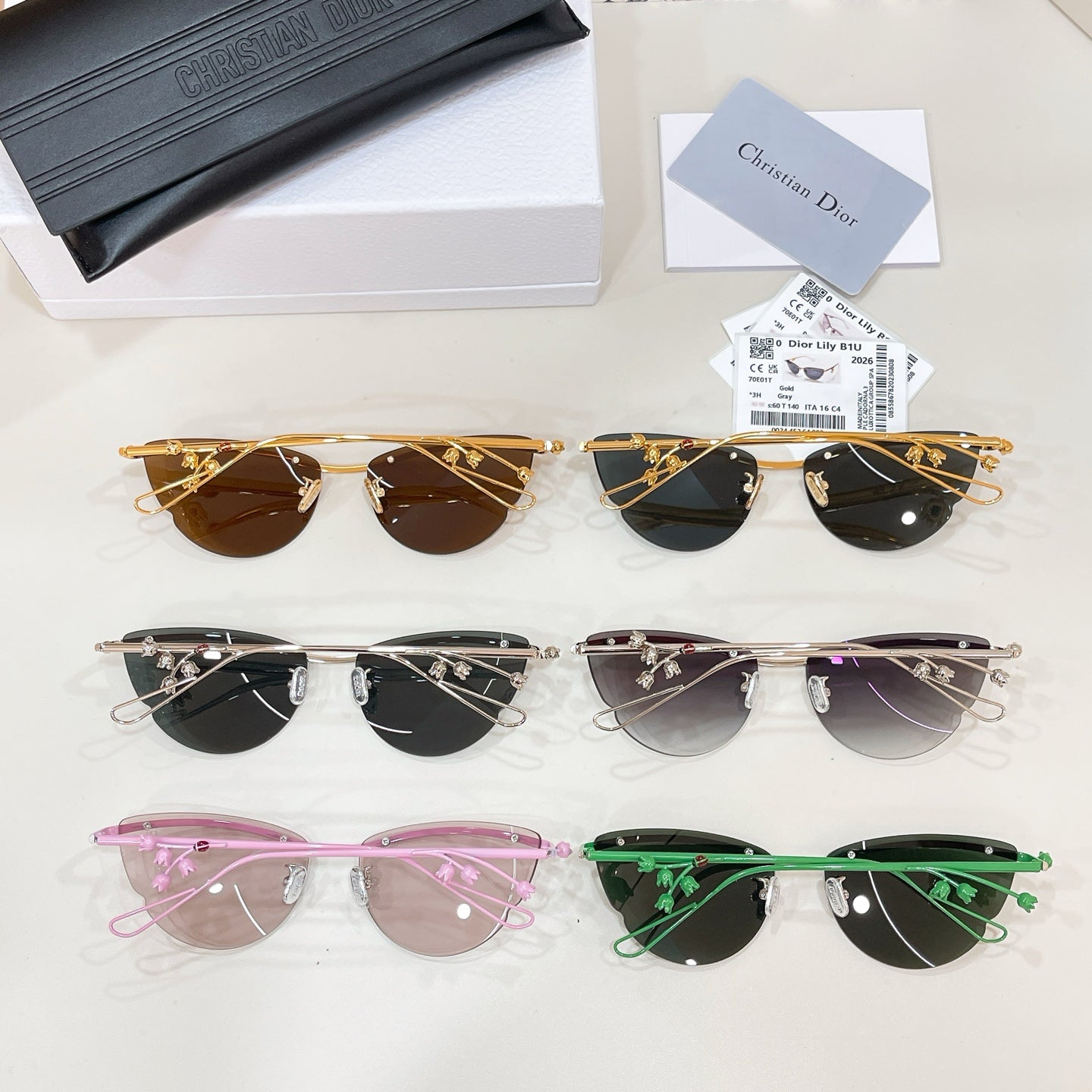 d**r Semi-Rimless Cat-Eye Sunglasses with Silver Metal Frame, Grey Gradient Lenses & Charm Hardware