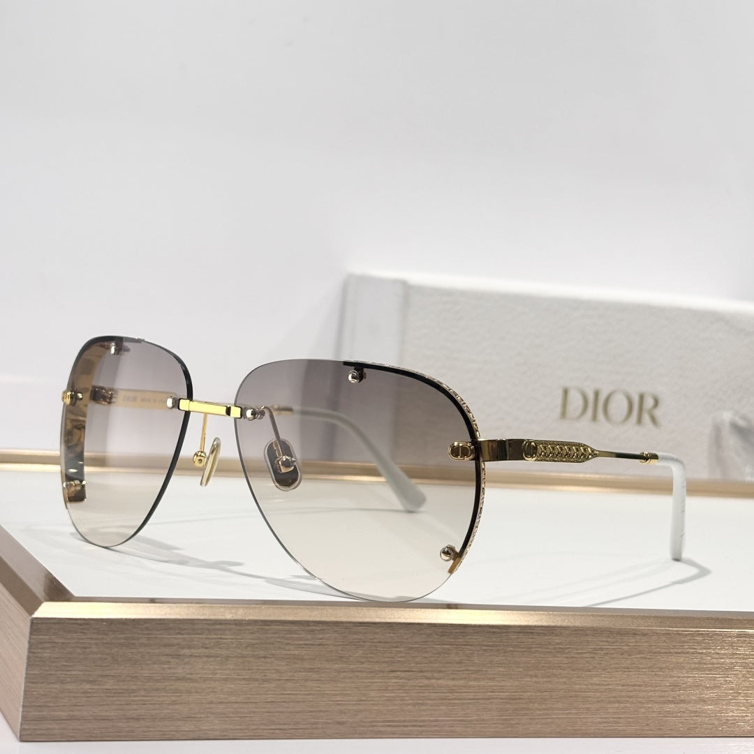 D**R DiorEver A1U Rimless Pilot Sunglasses | Black Metal Frame, Silver Mirror Gradient Lenses, Rivet Detail | Multiple Colors