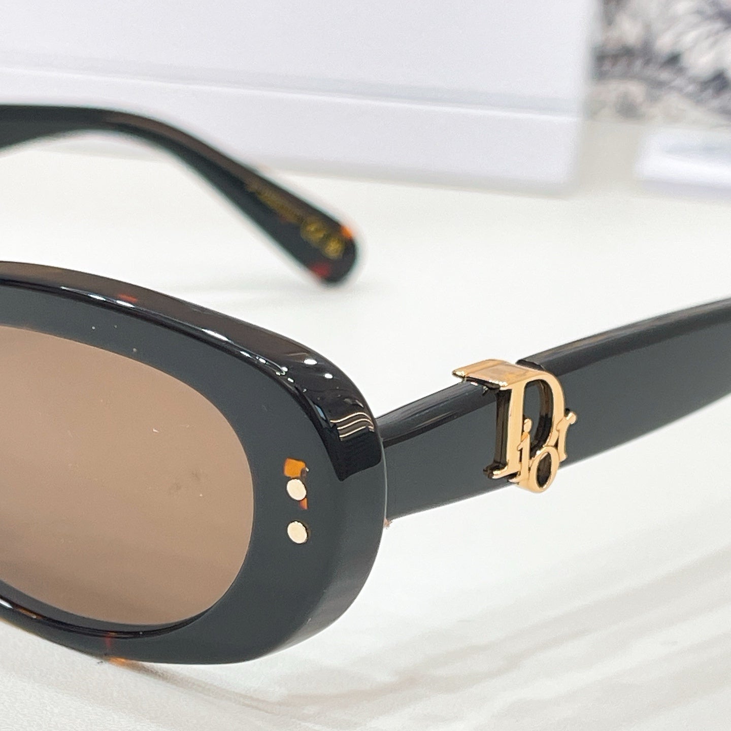 D**R Slim Oval Sunglasses with Clear Transparent Acetate Frame, Forest Green Lenses & Gold Logo Hardware