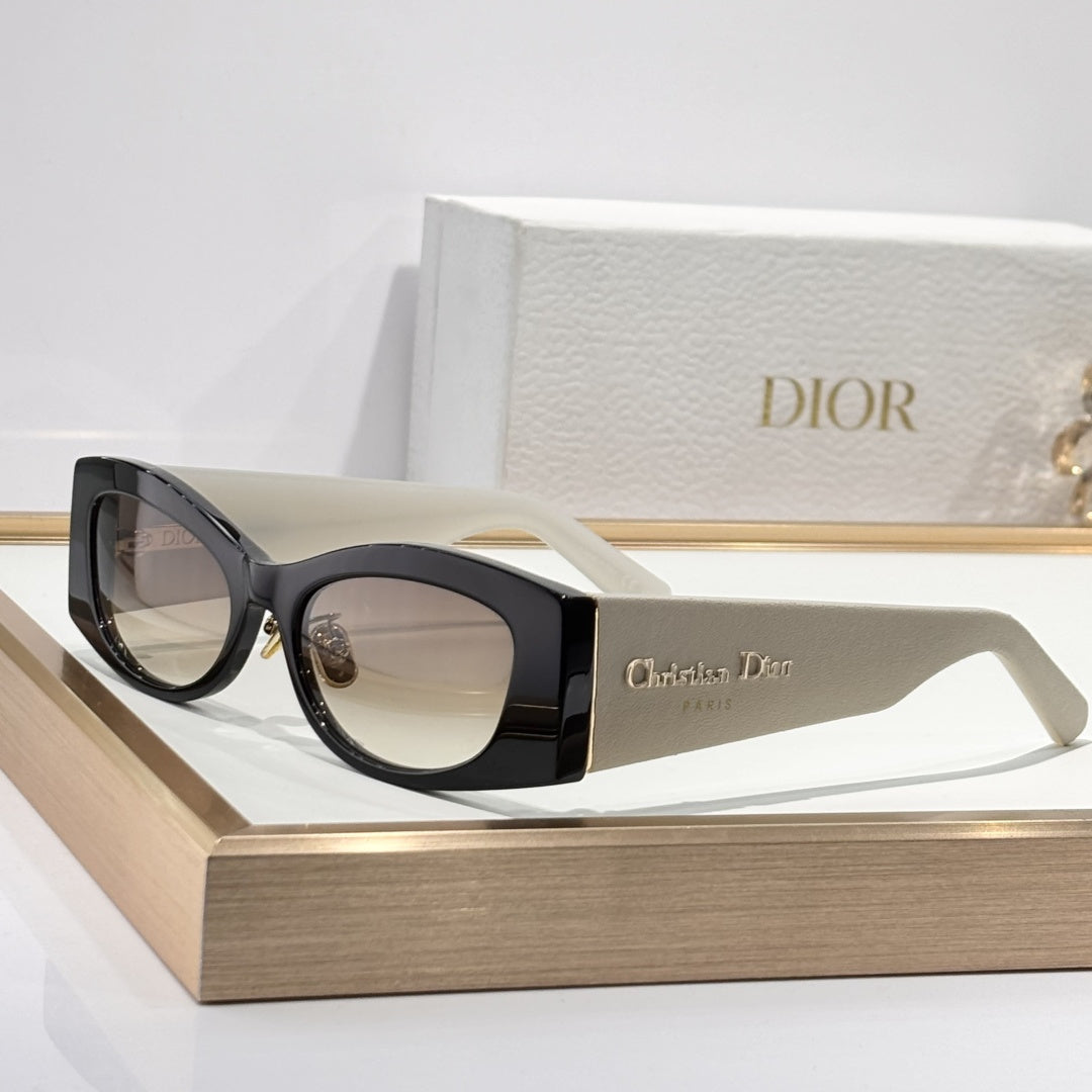 D**R Narrow Cat-Eye Sunglasses | Acetate Frame, Gold Hinge, Christian Dior Paris Temple, Gradient Lenses | 6 Colors