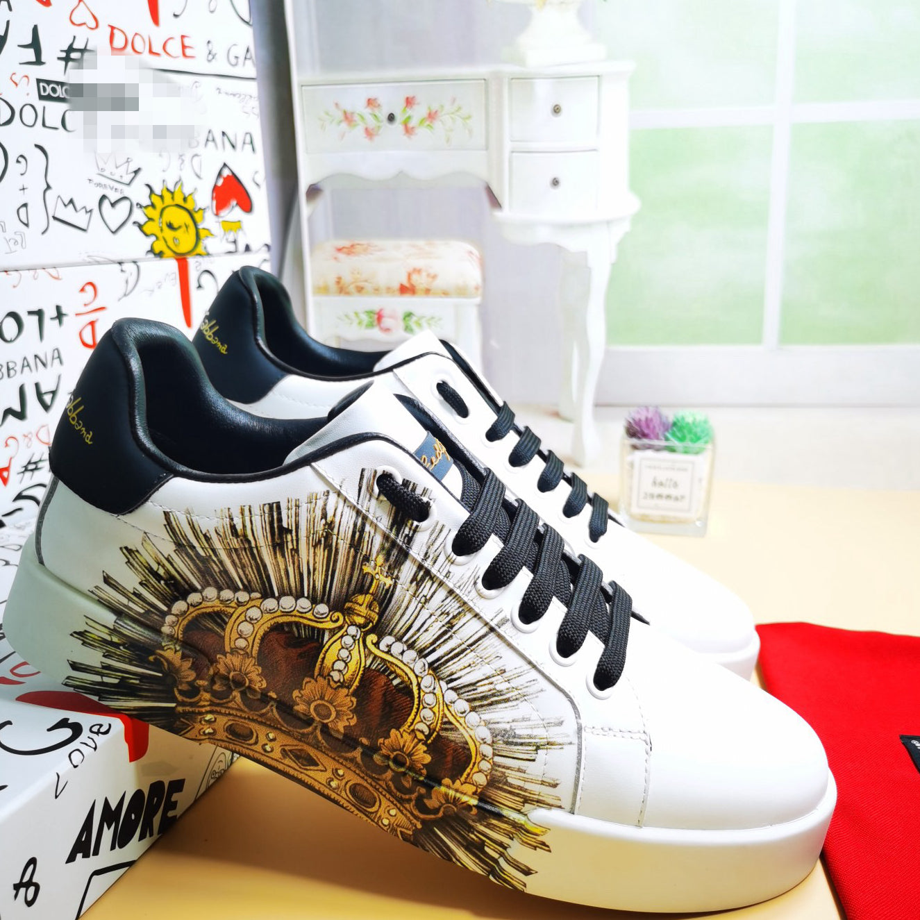D*G 2026 Premium Leather Casual Sneakers - Designer Unisex Shoes in Black & White