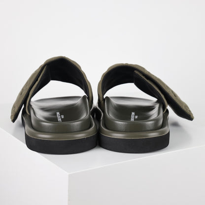 L***V Monogram Embossed Velvet Slide Sandals — Tonal Wide Band Slip-On Pool Beach Slippers (5 Colors)