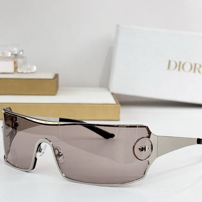 D**R Shield Wraparound Sunglasses | One-Piece Lens, Metal Frame, CD Circle Badge Temple, Silver & Gold | 6 Colors
