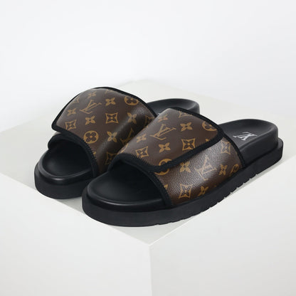 L***V Classic Brown Monogram Canvas Pillow Wide Strap Slip-On Miami Slide Sandals — Spring Summer Boutique Limited Edition