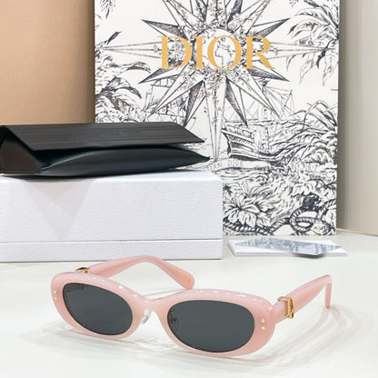 D**R Slim Oval Sunglasses with Clear Transparent Acetate Frame, Forest Green Lenses & Gold Logo Hardware