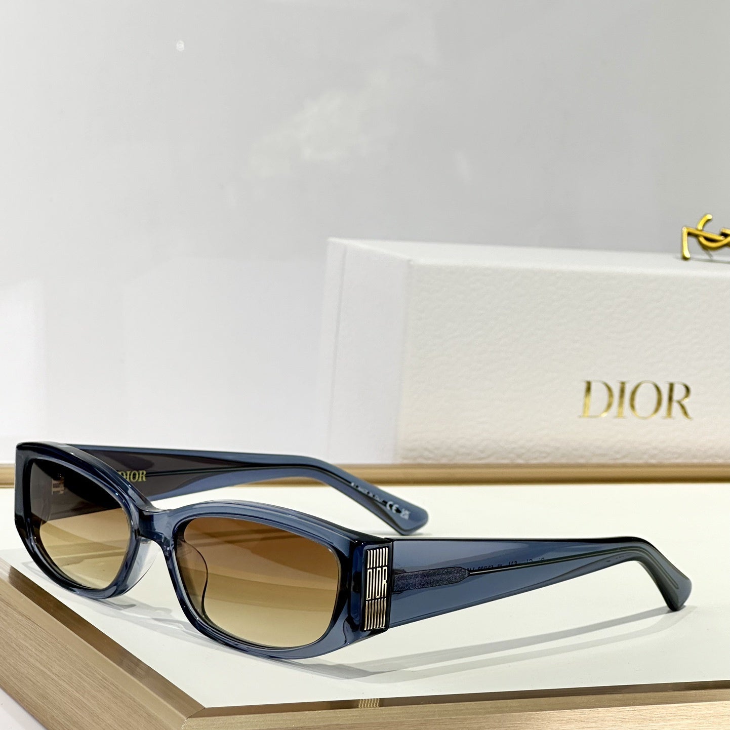 D**R Narrow Rectangular Sunglasses | Black Acetate Frame, Dark Lenses & Metal Stripe Logo Badge | 4 Colorways