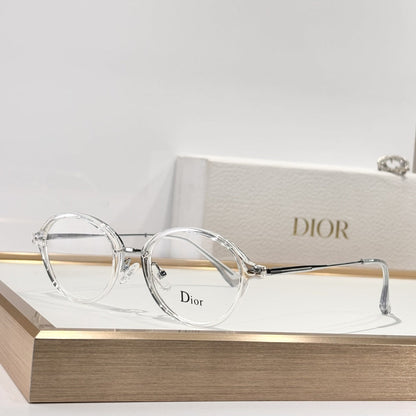 D**R Round Optical Glasses | 6 Colors incl. Black, Tortoiseshell & Crystal Acetate, Gold & Silver Metal Combination Frame, Dior Script Lens Print