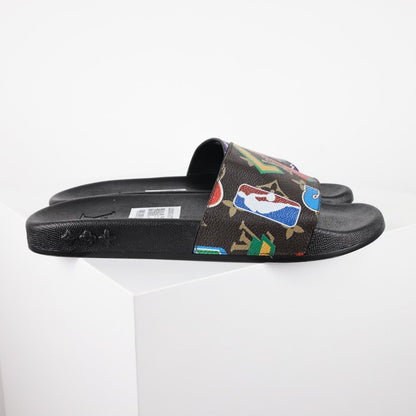 L***V Camo Multicolor Sticker Print Waterfront Wide Strap Slide Sandals — Spring Summer Boutique Limited Edition
