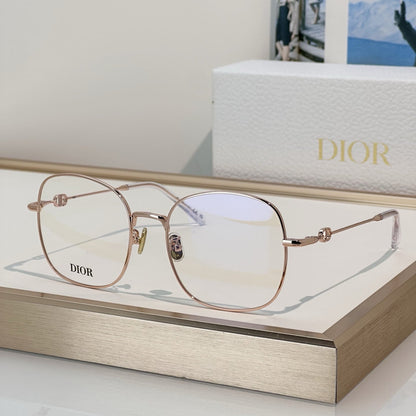 D**R Square Round Optical Glasses with Slim Gold Metal Wire Frame, Clear Blue Light Lenses & CD Logo Hinge Hardware