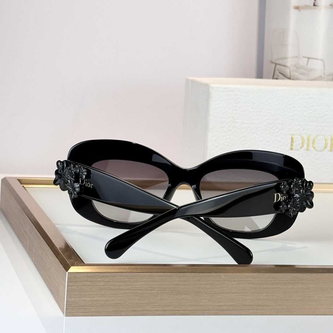 D**R Lady 95.22 Butterfly Sunglasses | Black Acetate Frame, Gradient Grey Lenses, Floral Detail | Multiple Colors