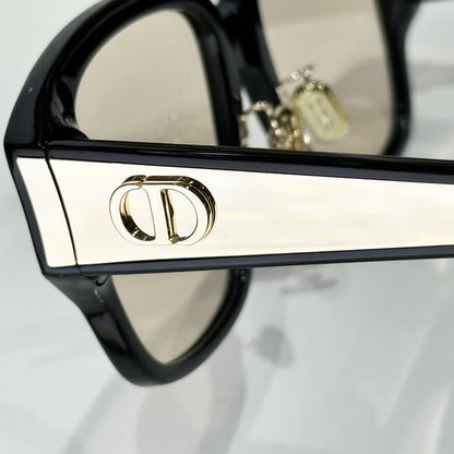 D**R Oversized Square Sunglasses | Glossy Black Frame, Dark Grey Lenses & Gold CD Logo Inlay Temple | 6 Colorways