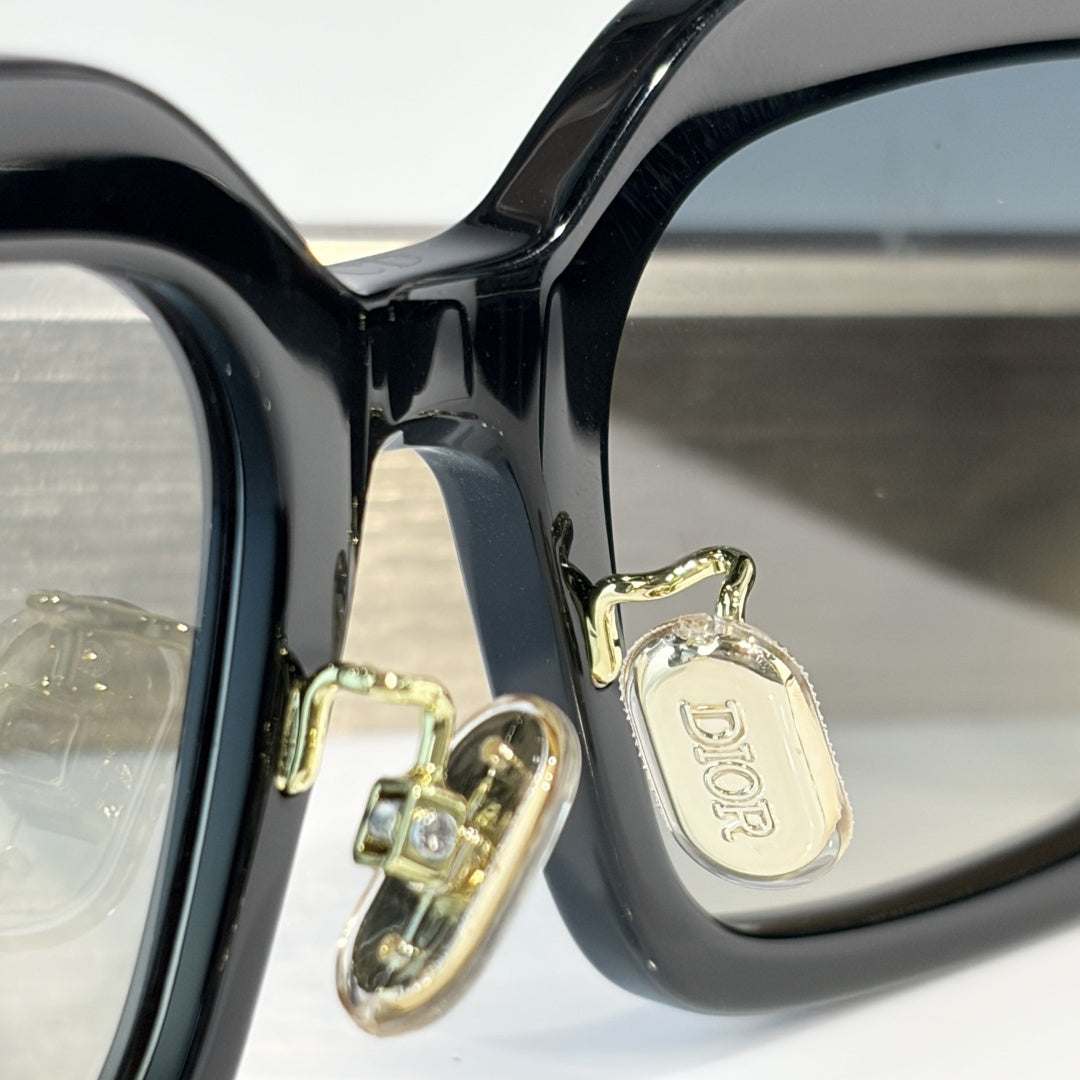 D**R Slim Rectangular Sunglasses | Black Acetate Frame, Warm Grey Gradient Lenses & Gold Logo Temple
