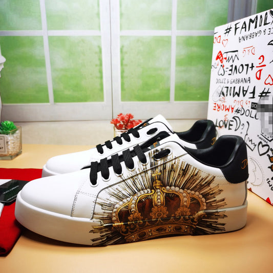 D*G 2026 Premium Leather Casual Sneakers - Designer Unisex Shoes in Black & White