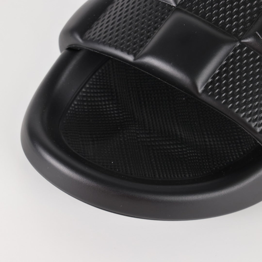 L***V Double Strap Slide Sandals — Embossed Waterproof Rubber Pool Beach Slippers (4 Colors)