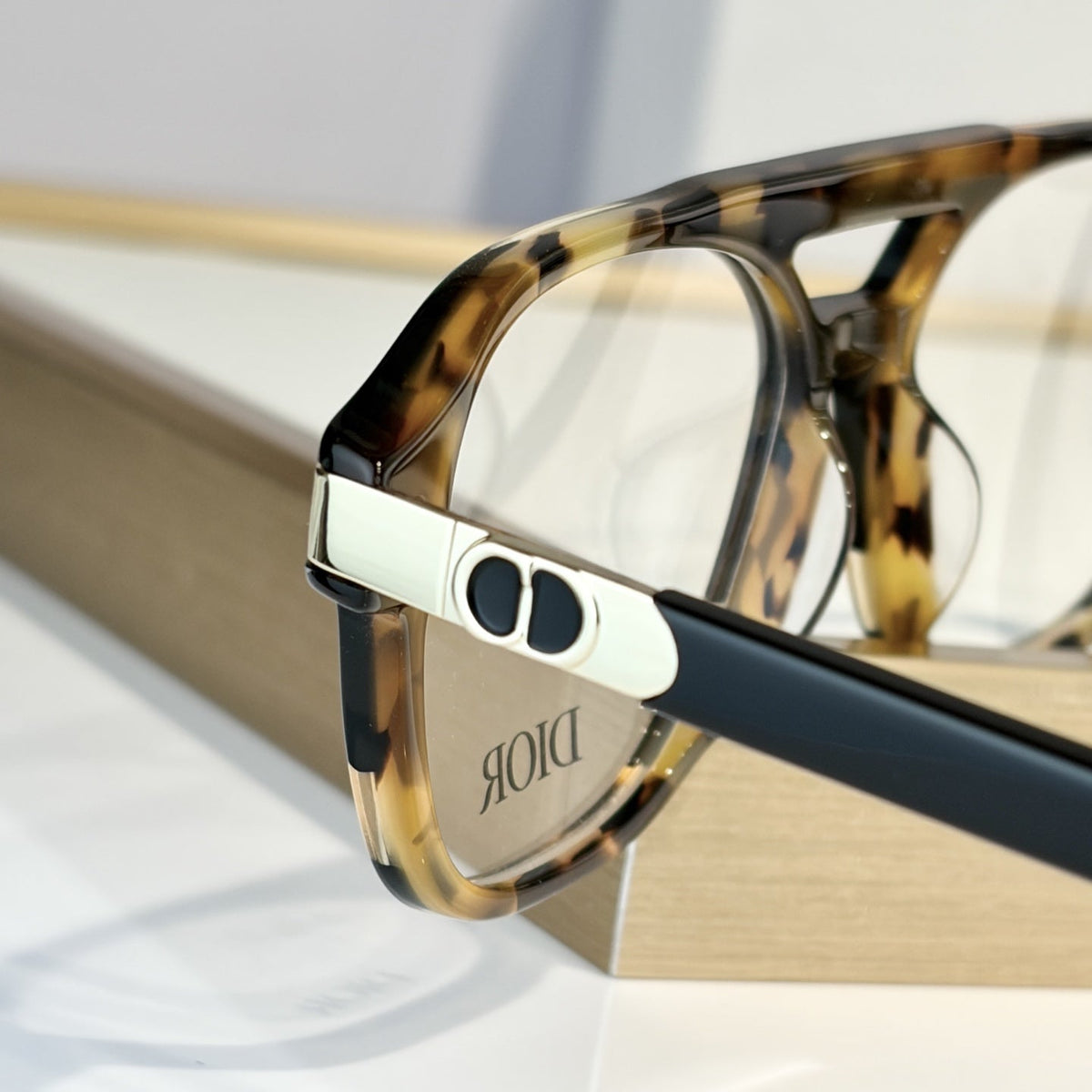D**R Square Optical Eyeglasses Frame | Black & Tortoiseshell Two-Tone Acetate, Clear Lenses & Gold CD Logo Hinge