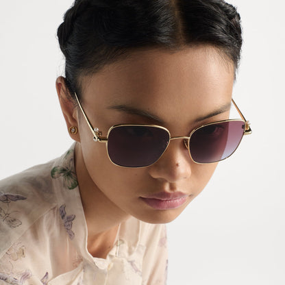 D**R Butterfly Square Sunglasses | Gold Metal Frame, Pearl Hinge Detail, Gradient Rose-Brown Lenses | Multiple Colors