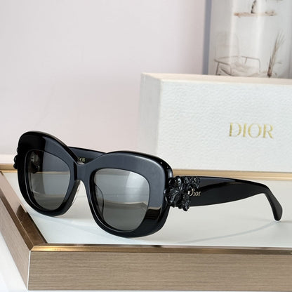 D**R Lady Cat-Eye Sunglasses | Black Acetate Frame, Grey Gradient Lenses & 3D Floral Detail | Multiple Colors