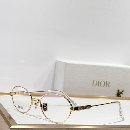 D**R Slim Oval Optical Glasses with Polished Gold Metal Frame, Clear Blue Light Lenses & Cannage Engraved Enamel Temple Detail