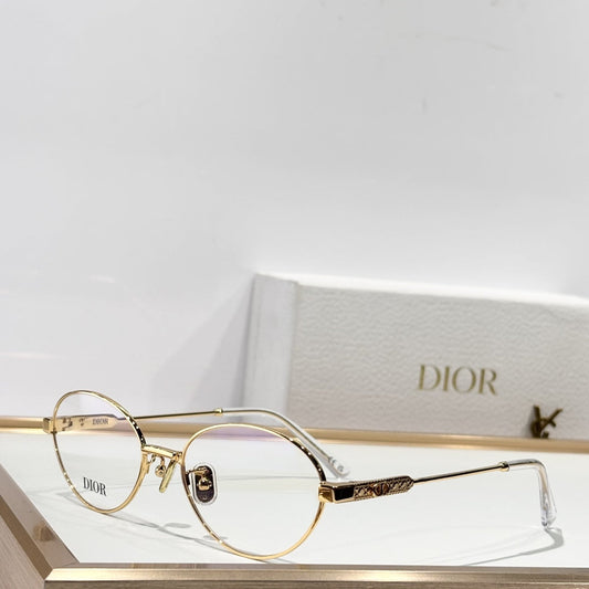 D**R Slim Oval Optical Glasses with Polished Gold Metal Frame, Clear Blue Light Lenses & Cannage Engraved Enamel Temple Detail