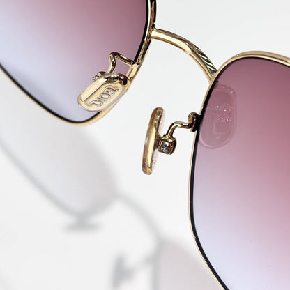 D**R Square Metal Frame Sunglasses | Gold Metal, DIOR Engraved Tag, Crystal Nose Pad, Gradient Rose-Lavender Lenses | Multiple Colors