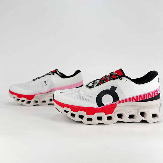 On Running Cloudmonster – White & Red Unisex Maximum Cushion Running Shoes