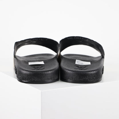 L***V Gold Mirror Metallic Embossed Monogram Waterfront Wide Strap Slide Sandals — Spring Summer Boutique Limited Edition