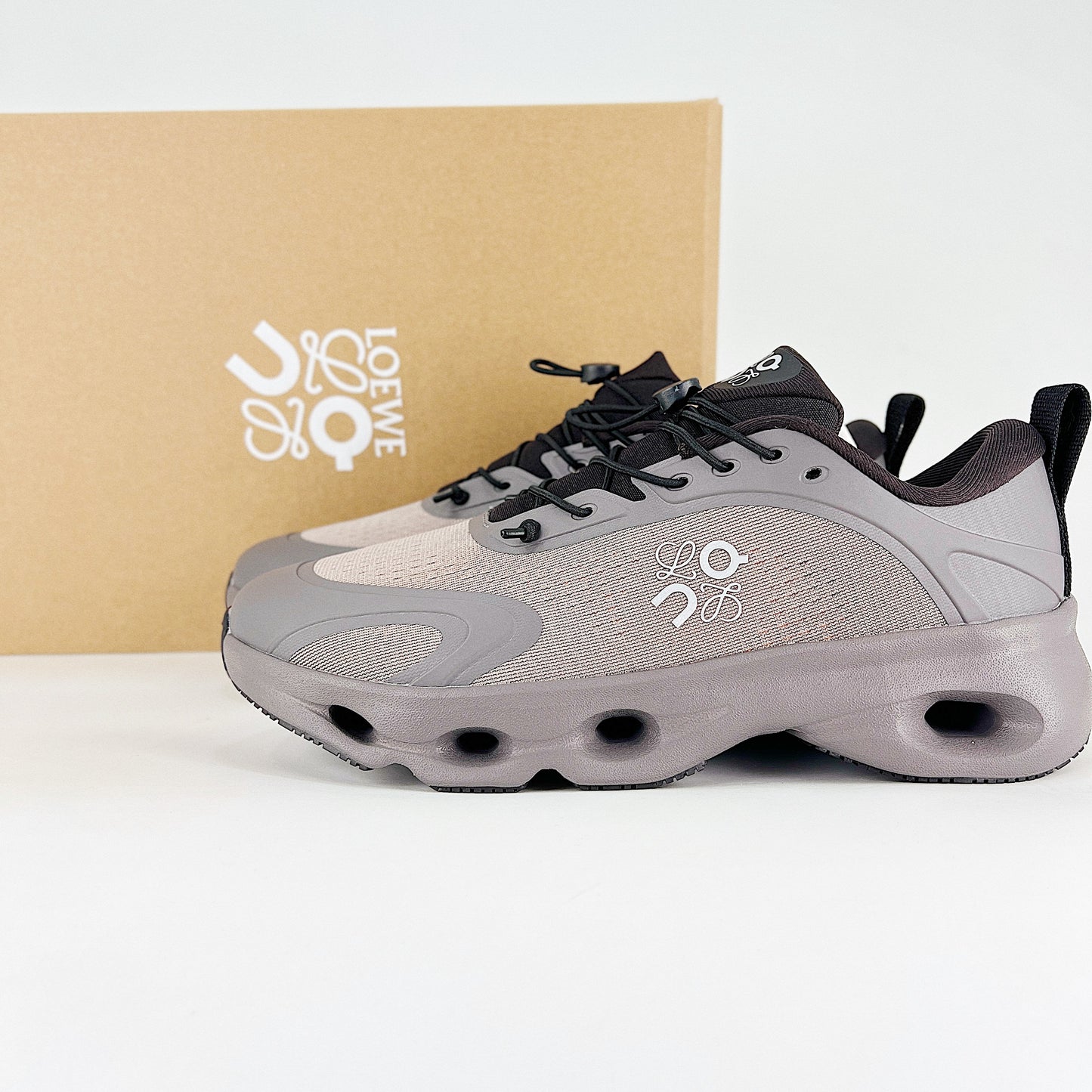 On x Loewe Cloudaway – Warm Grey & Taupe Unisex Premium Collaboration Lifestyle Sneakers