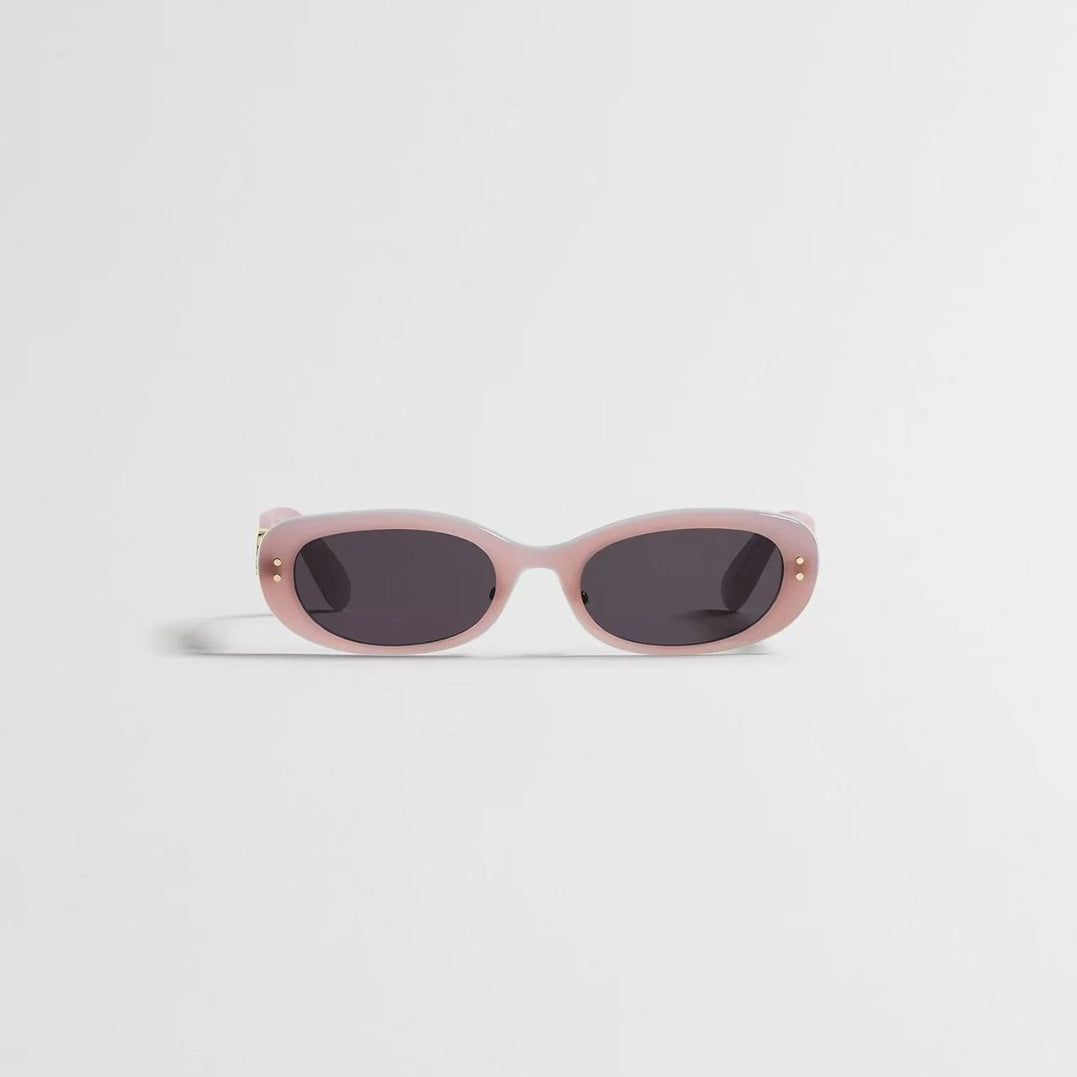 D**R Slim Oval Cat-Eye Sunglasses with Bold Glossy Red Acetate Frame, Light Tinted Lenses & Gold CD Logo Hardware