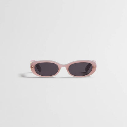 D**R Slim Oval Cat-Eye Sunglasses with Bold Glossy Red Acetate Frame, Light Tinted Lenses & Gold CD Logo Hardware