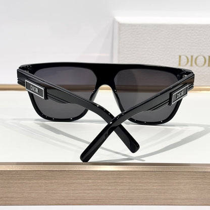 D**R DiorB23 S1I Flat Top Shield Sunglasses | Black Acetate Frame, Dark Grey Shield Lenses, DIOR Logo Plaque | Multiple Colors