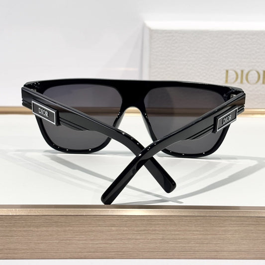 D**R DiorB23 S1I Flat Top Shield Sunglasses | Black Acetate Frame, Dark Grey Shield Lenses, DIOR Logo Plaque | Multiple Colors