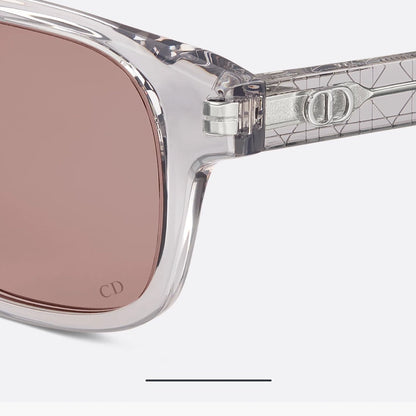 D**R Square Sunglasses | Crystal Grey Transparent Frame, Rose Pink Lenses & Black CD Logo Hinge