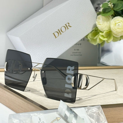 D**R Geometric Oversized Sunglasses | Rimless Bevelled Square Frame, DIOR Letter Print Lens, Silver Metal | Multiple Colors
