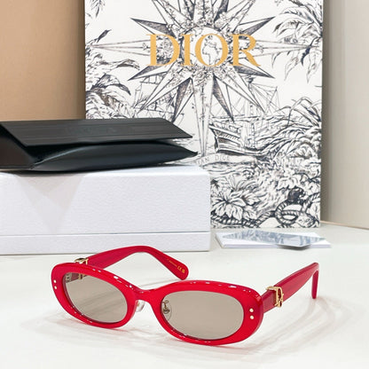 D**R Slim Oval Sunglasses with Clear Transparent Acetate Frame, Forest Green Lenses & Gold Logo Hardware